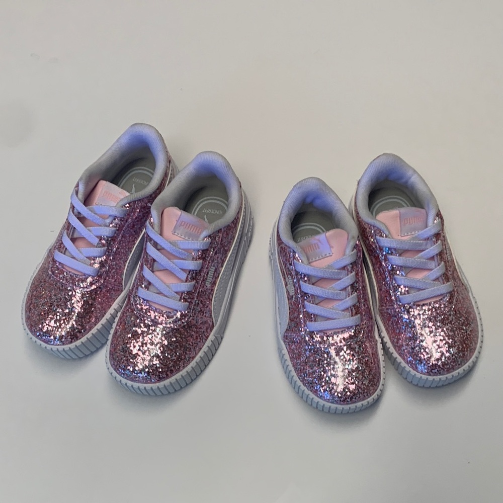 NWOT Puma Girls Kids' Carina Pink Glitter Sneakers size 7 and size 9 slip on